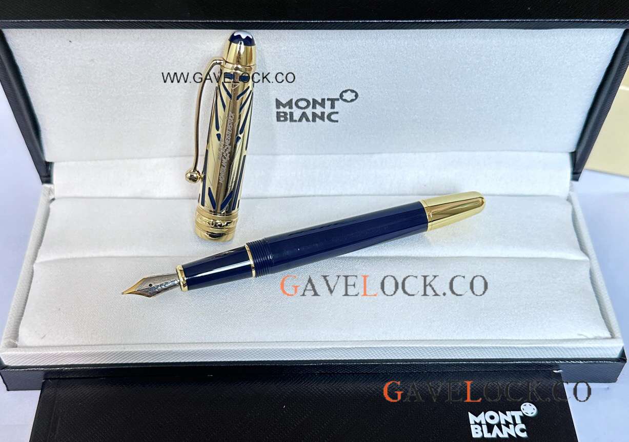AAA Copy Montblanc 100 Yrs Meisterstuck Doue Fountain Blue-Gold Midsize